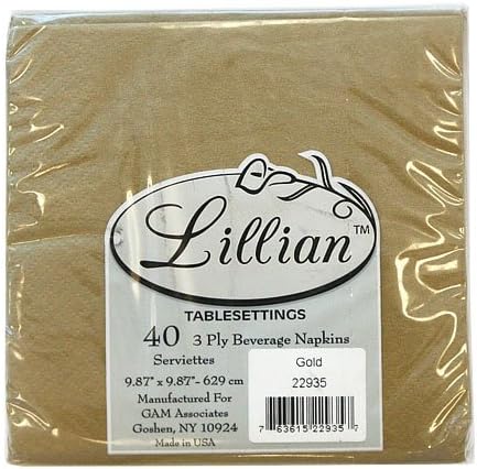Lillian TableSettings ручек златен цврст квадратен хартија | Пакет од 40 забавни салфетка, 6,5 x 2 x 6,5 инчи