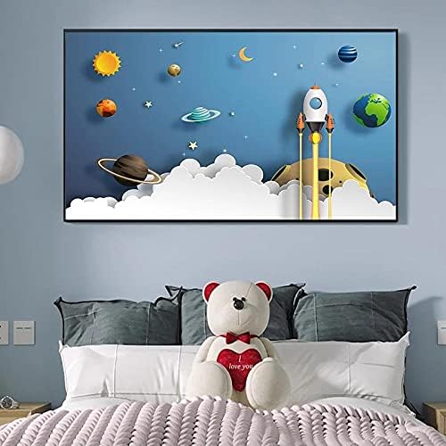 Dfgrhg модерна едноставна и вселенска астронаут сликарство планета Земја детска соба момче спална соба дневна соба декоративна-60x90cm （нема