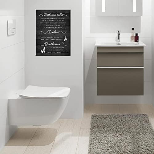 Дами и господа правила за бања Правила платно wallид декор, едноставна црно -бела декор за бања wallидна уметност, фарма куќа тоалетна