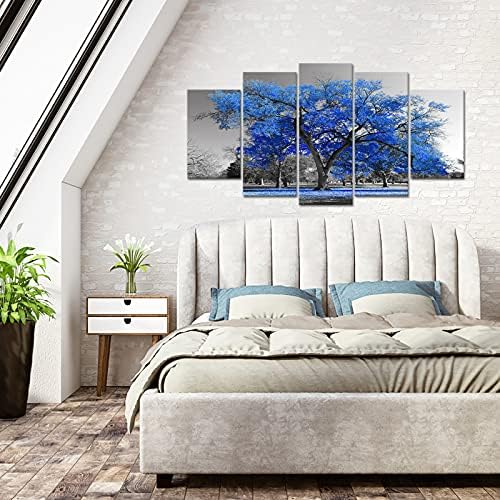 5 парчиња модерна голема платна wallидна уметност сино дрво печати што паѓаат лисја црно -бели уметнички дела природа пејзаж уметнички