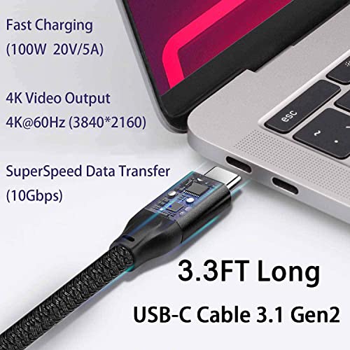 3.3 FT USB C ДО USB C 3.1 Gen 2 Кабел, 4k@60hz Видео Екран Кабел,10gbps Податоци, 100w Полнење,Тип C Кабел За Thunderbolt 4/3,MacBook
