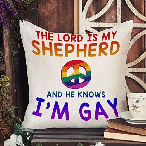 Фрли ја перница покритие Господ е мојот овчар и тој знае дека сум геј перница за еднаквост, лезбејски геј ЛГБТК перница, рустикален виножито