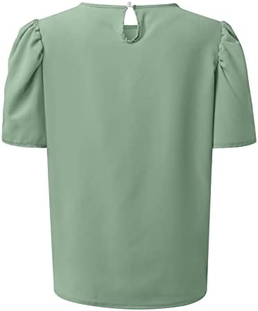 Дами кошула женска цврста боја, обична тркалезна маица со врвови за ракави од вратот