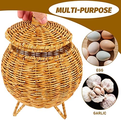 Зеродеко ткаена корпа за складирање на јајца со капак, рачно зачувување корпа за складирање јајце за складирање пикник храна