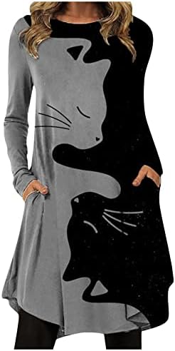 Нокмопо Долги Фустани За Жени Моден Секојдневен Печатен Пуловер Со Тркалезен Врат Лабав Фустан Со Долги Ракави