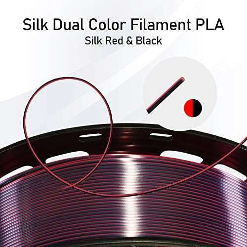 Mika3d 2 бои во 1 свилена црна црвена пламен 3D филамент, 1 кг 2,2 bs 3Д материјал за печатење со биколор дихроматски двојни бои, 3D филамента