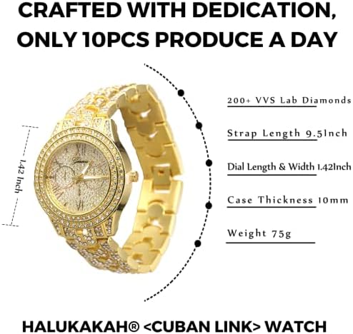 Halukakah Дијамант Злато Часовник Ладен Надвор, Машки 18k Вистински Злато/Платина Бело Злато Позлатени Кубански Синџир Бенд Кварц