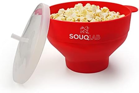 Orignal Souqlab Silicone Popcorn Maker со Lid, BPA бесплатно, микробранова popocorn Popper и безбедна машина за миење садови