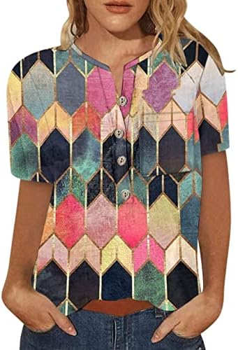 Women'sенски плус големина блузи екипаж вратот кратки ракави пулвер лисја печати врвови блузи лабави вклопувани графички маици