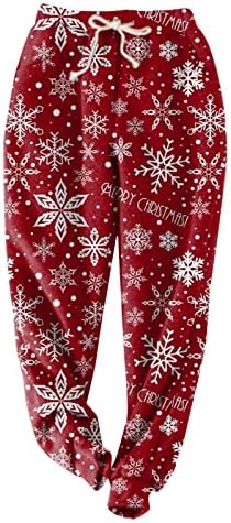 Божиќни печатени панталони за полнење топло шоу панталони топли права нозе панталони дами задебелување на хеланки тенки панталони за домашни часови