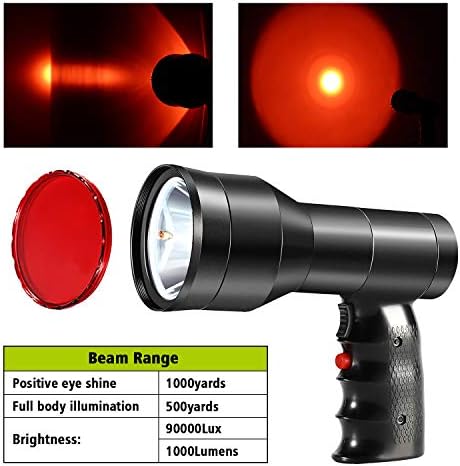 Fanging Flashlight Flashlight Flashlight, Flarge Spot Spot Spot рачна светлина 1000lm LED, со црвен зелен филтер, за лов на којоти предатори