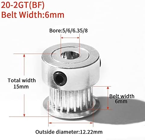 Додатоци за делови за печатачи на 3D печатачи 3D додатоци за делови за печатач GT2 20Teeth 4/5/6/6/6/6.35/8mm 2GT Временски алумиум макара