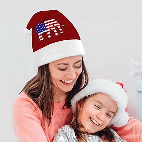 Слон На Американското Знаме Божиќна Капа Дедо Мраз Шапка Смешни Божиќни Капи Празнични Капи За Жени/Мажи