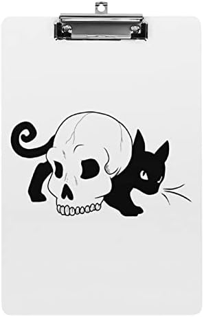 Црна Мачка Череп Акрилни Табли Со Исечоци Со Метален Клип 12,5 Х 8,5 Инчни Симпатични Табли За Штипки Лесни За Закачување За Настан