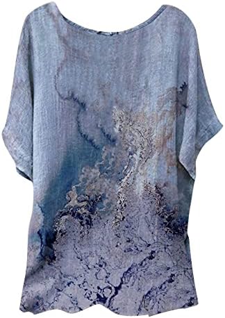 НАДМОЌНИ Жени Мода Лето 2022 Круг Вратот Пуловер Печатени Краток Ракав Врвот Блуза