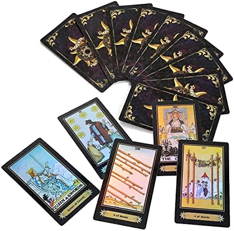 QnCiger Tarot картички сет, 78 тароти картички за почетници, палуба за картички со површински ласерски таро со книга за инструкции