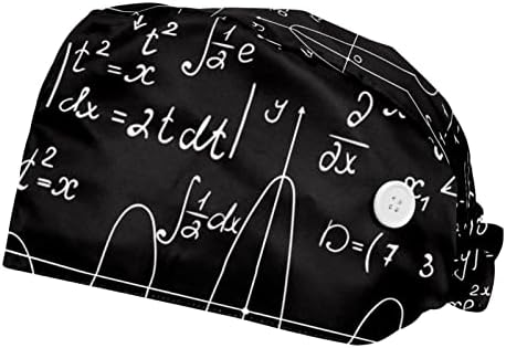 Работно капаче со копче, 2 парчиња прилагодлива вратоврска за вратоврска за грб за коса за жени мажи, научна математика црна