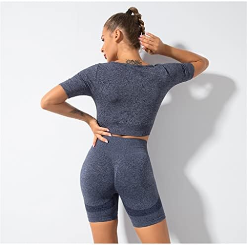 Czdyuf Square Neck Беспрекорен фитнес костум женски спортски дводелни шорцеви кои работат со јога