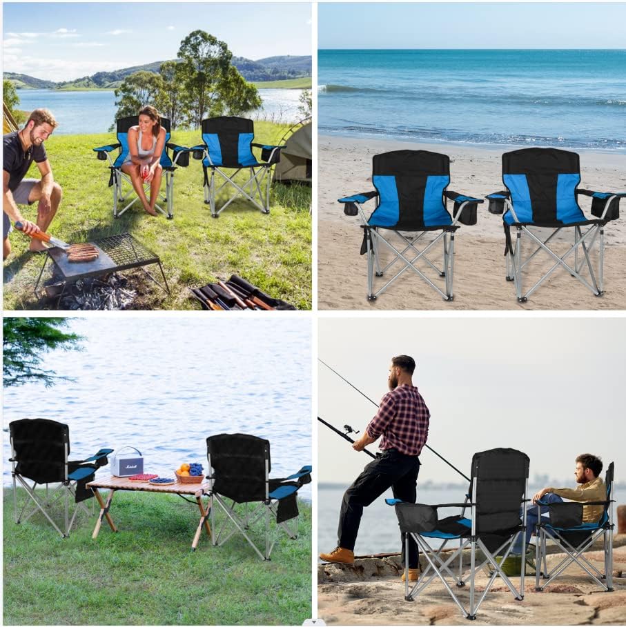 Чаир на плажа за возрасни, преголем стол за кампување 500lb, преклопување стол за надвор, преносен стол со тешки работи со потпирач за рака,
