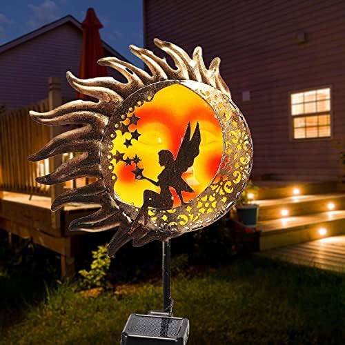 Острит соларни светла отворена градина, сончева месечина самовила бакарна земја светла, водоотпорни метални стаклени светла декор