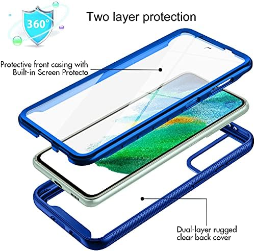 Rykq за Samsung Galaxy S21 Fe Case Bulit-in Portector Portector ShockPruof Тешко тело на целосна тело јасно перотективно покритие за
