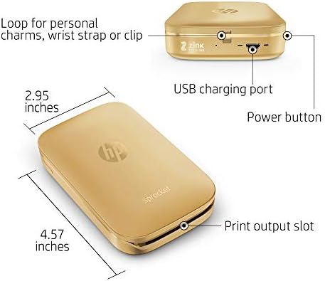 Преносен печатач за фотографии со HP Sprocket-Печатете фотографии на социјални медиуми на хартија 2x3 леплива-злато