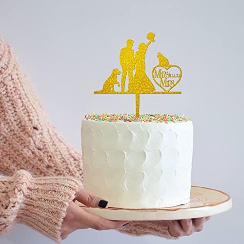 Дрвени Персоналните Свадба Торта Топпери Сопствени Семејно Име Г-дин &засилувач; Г-Ѓа Злато Сјајот Торта Топер Гроздобер Торта Декорација