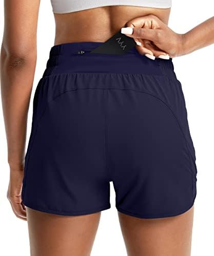 Shortsенски Shortsенски шорцеви за трчање 2,5 Високиот тренинг шорцеви со 3 џебови за патенти за жени атлетска теретана со