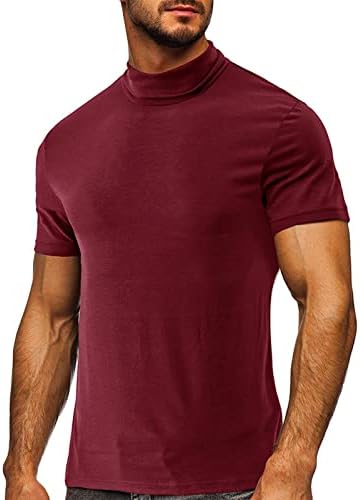4zhuzi mens mock turtleneck маица кратки ракави солидна боја кошули основни тенок вклопат летни обични пуловер маички под подмачкување