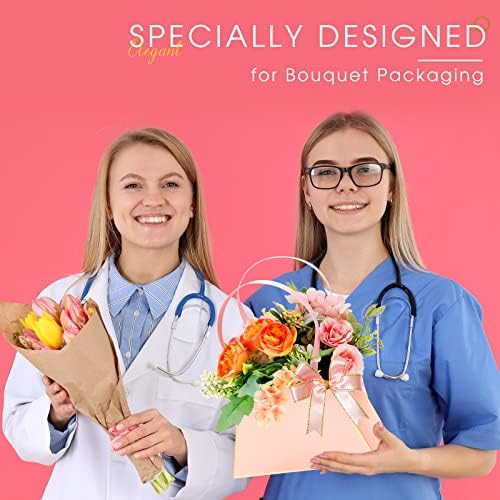 Излез 30 Парчиња Торби За Подароци Од Цвеќе Хартиени Букет Кеси Трапезоидна Кутија За Цвеќе Со Рачки За Аранжмани Водоотпорни Цветни