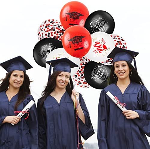 75 парчиња Дипломирање 2023 Украси Комплет За Балони - 12 Инчен Црно - Црвен Балон За Дипломирање Конфети Со Среќно Дипломирање, Го Направивте