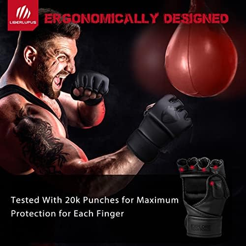 Fiberlupus MMA нараквици за мажи и жени, ракавици за воени вештини, ракавици за кикбокс со отворени дланки, боксерски ракавици за торба за удирање,
