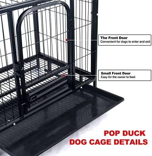 Поп патка кучиња гајба црна метал, кафез со тешки кучиња, одгледувачница со тркала и двојна врата за мали и средни кучиња, 24 инчи, црно