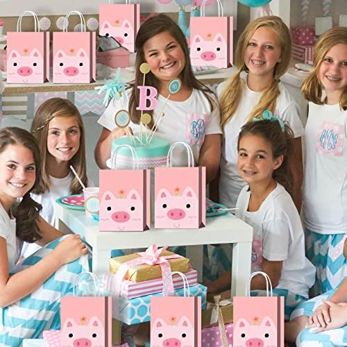 16 парчиња розова свиња Гуди торби за материјали за роденденска забава со розова свиња, закуски за подароци со розови свињи