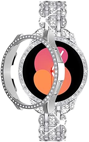 Мтозон Блинг Бенд+ Случај Компатибилен со Галакси Часовник 5 40мм/44мм, Жени Замена Фустан Ремен&засилувач; Покритие За Samsung Galaxy Watch