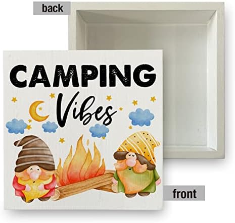 Кампување цитат Кампување вибрации од дрво кутија знак рустикален кампер кампување гноми дрвена кутија знак декоративна земја