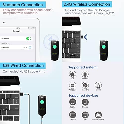 НАДАМО 2Д Безжичен Скенер За Баркод Компатибилен Со Bluetooth, Пренослив USB 1d 2D QR СКЕНЕР ЗА КОД, Читач На Слики Со Бар Код За таблет iPhone