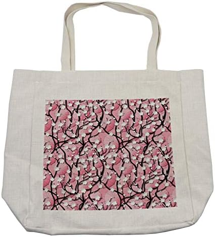Јапонска торба за шопинг на Амбесон, јапонски цвеќиња од дрво Сакура на чадори и заоблени гранки романтична цути уметност, еко-пријателска
