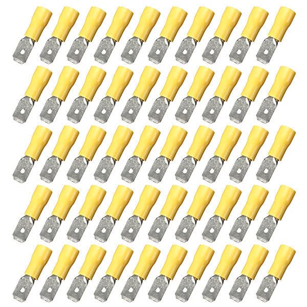 100 парчиња 12-10awg жолти изолирани конектори за лопата машка и женска изолирана лопата на терминалот Брза кабелска жица конектор