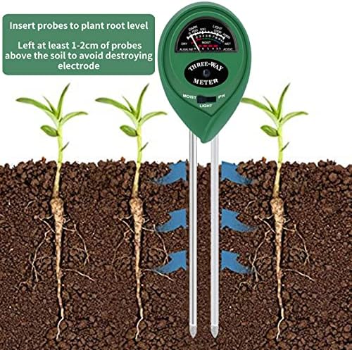 Мерач на почва PH мерач Сензор за влага на почвата 3-во-1 влага/светлина/pH-тест комплет за нега на растенија во затворен простор/надворешноста