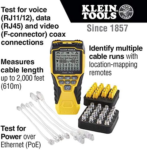 Klein Tools VDV501-852 Cable Tester со далечински, VDV Scout Pro 3 Тест комплет лоцира и тестира гласови, податоци и видео кабли