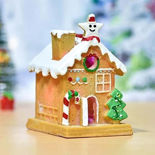 2022 Куќа Божиќна украс Божиќна снежна куќа микро DIY Божиќна симулација со осветлена куќа минијатурна смола занаети Десктоп мали