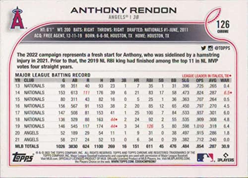 2022 Топс Хром 126 Ентони Рендон Лос Анџелес Ангели Бејзбол Официјална трговска картичка на МЛБ
