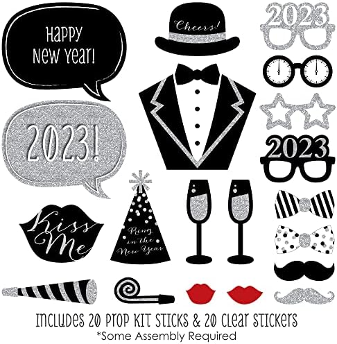 Голема точка на среќа новогодишната забава - Сребрена - 2023 година Нова Година партиска фото -штанд со реквизити - Декорации за забави