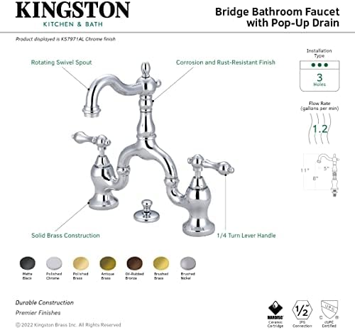 Кингстон месинг KS7970AL Англиска земја мост Бања со бања со месинг, мат црно