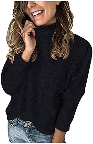 Beuu omensенски женски тешки џемпери со цврста боја, бујни долги ракави лабави случајни пуловер, плетен скокач на врвови за жени
