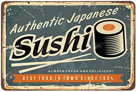 Знак за калај за суши Аоего, гребење храна вкусна јапонска свеж ориз ролна ресторан гроздобер метални лимени знаци за кафулиња