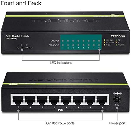 Trendnet 8-порта Gigabit POE+ Switch, 123 W POE буџет за напојување, капацитет за префрлување од 16 Gbps, метално домување, TPE-TG80G,