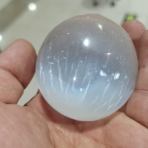 Tesslo Crystal Rough Home Decor, 1 парчиња 60мм природен бел селенит опал полиран кристален сферичен камен скапоцен камен оригинални