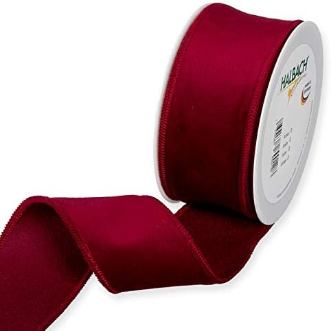Флористиријар Бургундија црвена Божиќна кадифена ткаенина лента ширина 2 инчи на 9 јарди ролна. Жичен раб